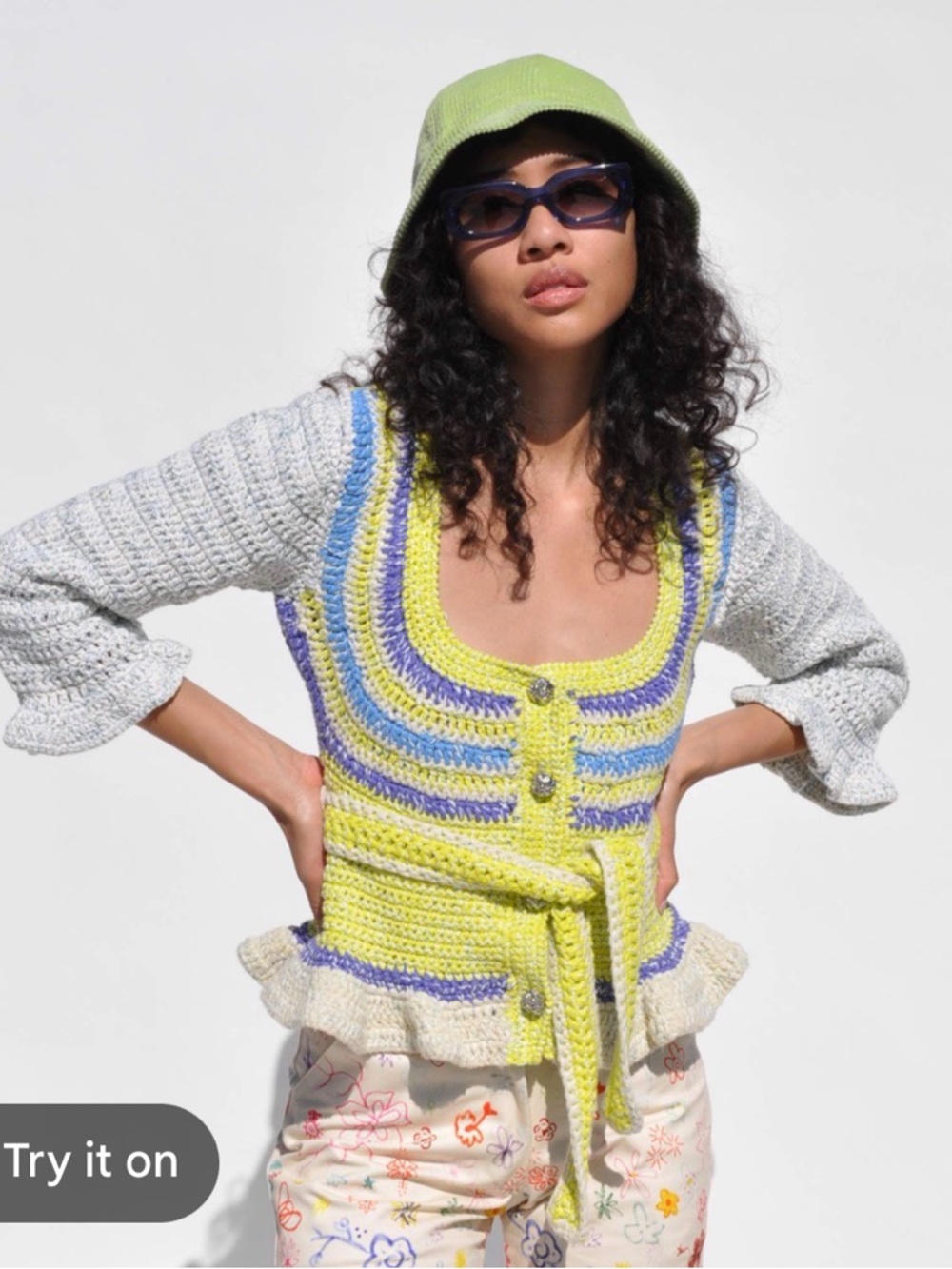 GANNI Novelty Crochet Cardigan in Egret Size XL